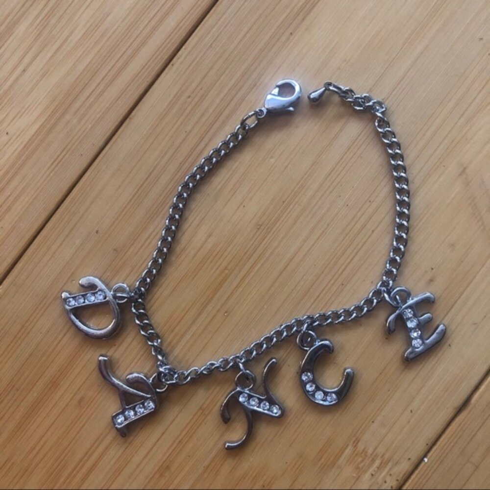 NEW Silver "Dance" Charm Bracelet Lobster Clasp Diamante Rhinestones Jewelry